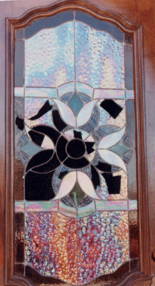 Broken leaded glass door panel